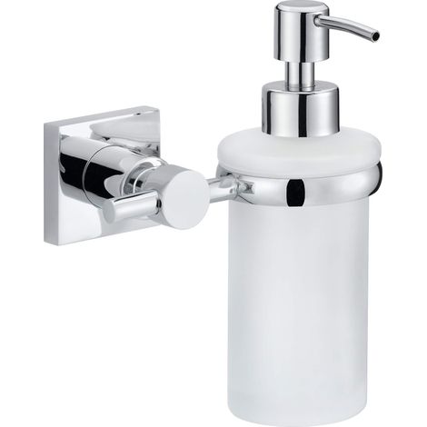 tesa 40255-00000-00 Hukk-Dispenser di Sapone da Parete, Senza Trapano, in Metallo Cromato, Adesivo Rimovibile, Chrom-Weiß, squared (1/5)