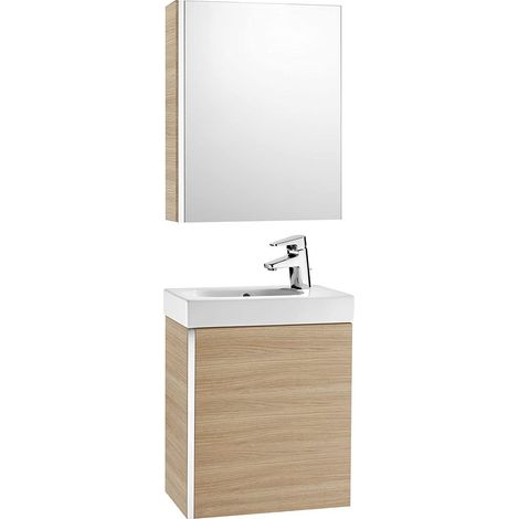 Pack incluant armoire avec miroir et meuble servant de base de lavabo, série Mini, couleur chêne texturisé (1/2)