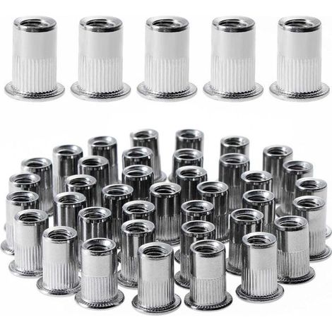 Écrou à rivet fileté à tête plate  M6 - inox - 12×15 mm - lot 100 pièces (1/5)