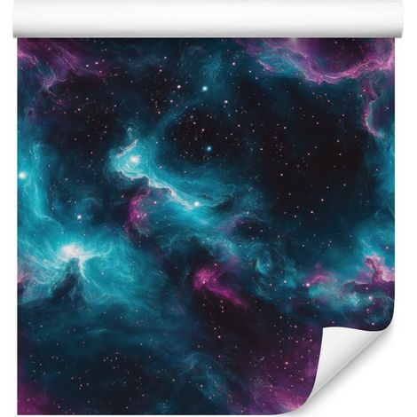 Papier peint aquarelle galaxie bleu marine, turquoise et prune 50x1000 cm (1/5)