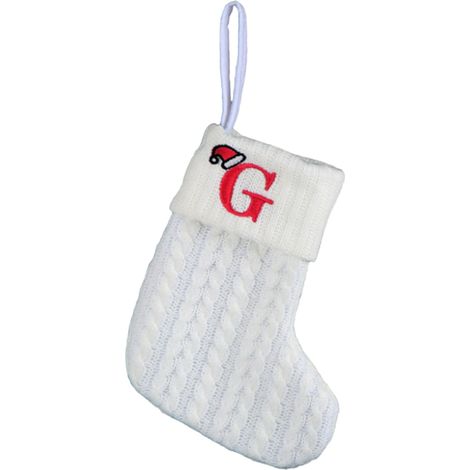 Chaussette De Noël - Tricotée Blanche Avec Initiale Brodée - Pour Décoration De Sapin Ou Cheminée - 20 Cm - 1 Pièce (1/5)
