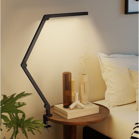 Lámpara de escritorio con pinza de metal 96 LED brillo y color regulables negra OKWISH (1/5)
