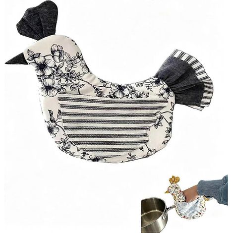 BleuGants résistants à la chaleur en forme de poussin, manique en forme de poulet, dessous de plat matelassé résistant à la chaleur, dessous de plat mignon en forme de poule pour la pâtisserie, la cui (1/5)