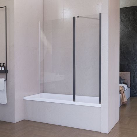 Mampara de Bañera Fija + Abatible 125 cm Plata Cromo -Cristal Transparente 6mm Antical - 150 alto (Fijo 50 cm + Abatible 75 cm) (1/5)