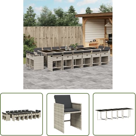 The Living Store Ensemble à manger de jardin et coussins 17 pcs gris clair rotin - Salon De Jardin - Set Salon De Jardin - Meuble De Jardin - Table De Jardin - Chaises De Jardin (1/5)