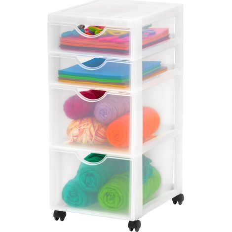 Iris Ohyama Cassettiera in Plastica con ruote, 2 Grandi & 2 Cassetti Piccoli, Biancastro, Maniglie facili da tirare, Organizzatore, Per Camera Da Letto, Ufficio, Senza BPA, Contenitore, DDDC-322