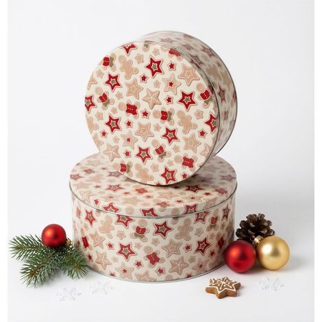 CAJA DE LATA NAVIDE脩A 2 UDS PARA GALLETAS, PAN DE JENGIBRE, DULCES, VARILLAS 20 cm (1/5)