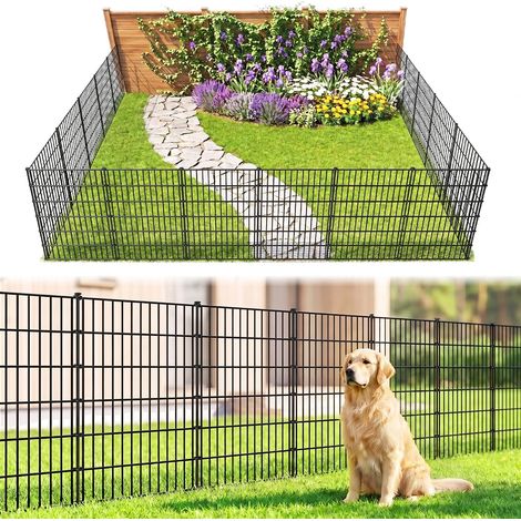 Clôture de jardin - 81 cm de haut x 71 cm de large (5 panneaux, longueur totale 3,5 m) - En métal antirouille - Pour jardin, terrasse, parterre de fleurs Clôture décorative en métal antirouille pour (1/5)