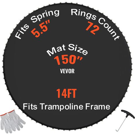 VEVOR Tapis de rechange pour trampoline, tapis de saut de remplacement universel pour trampoline rond avec cadre de 426 cm, resistant aux UV, avec anneaux en V durables, convient pour ressort de 14 cm