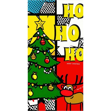 Nouvelle décoration de porte de Noël, bannière avec le Père Noël pour jardin, cour ou extérieur - 90 x 180 cm (perforée + ruban) - 55