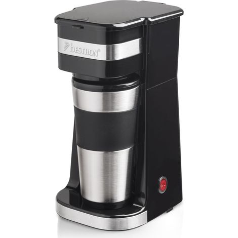 Cafetière avec tasse isotherme pour café filtre moulu, Machine à café 2 pour grandes tasses, idéal pour le camping, préparation rapide, 750 W, Couleur: Argent (1/4)