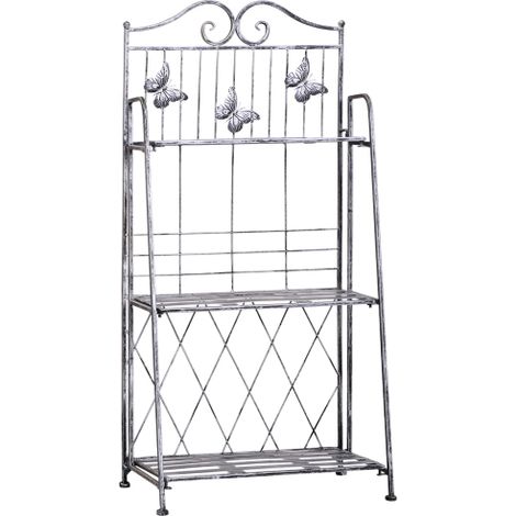 Plantation rack en métal fleur stand 3 niveaux fleur escalier pour jardin argent gris 44x25x96cm décoratif et gain de place (1/5)