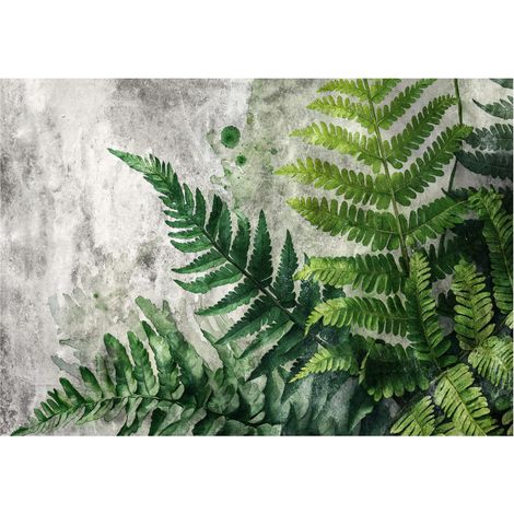 Papier peint avec des feuilles de fougère vertes, décoration murale Fototapète - 350x250cm - Montage Facile - Décoration Intérieure (1/4)