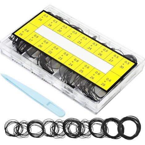 Kit de juntas para relojes, 200 juntas tóricas, juntas de goma impermeables con pinzas azules para reparación de relojes (18 tamaños). (1/5)