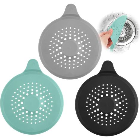 Atrapador de pelo de ducha de silicona de 3 piezas, protector de desagüe con ventosa, filtro de pelo universal, colador de fregadero para baño, bañera y cocina. (1/5)