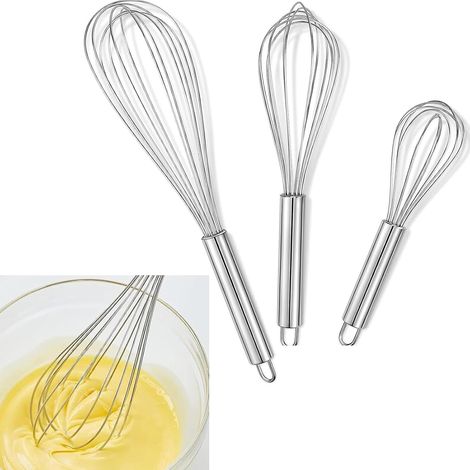 Set 3 Fouets Inox 15/20/25cm, Ballon, Petite Cuisine, Mélange Sauce Oeuf, Suspension, Pâtisserie (1/5)