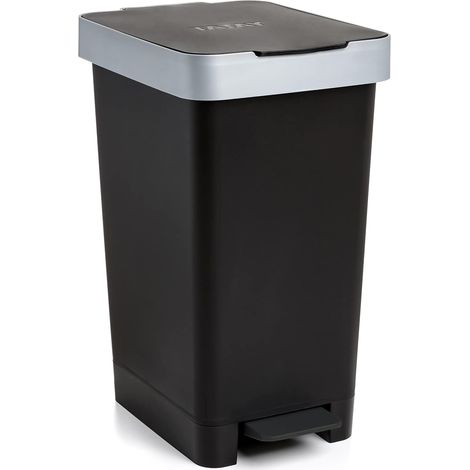 Poubelle Cuisine 25L Noir Plastique Sans BPA Ouverture Pédale Design Compact Tri Sélectif Maison Bureau (1/5)