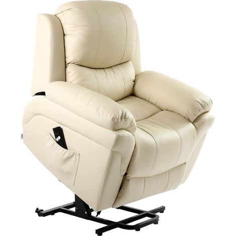 MADISON RISEREC CREAM LEATHER RECLINER (1/5)
