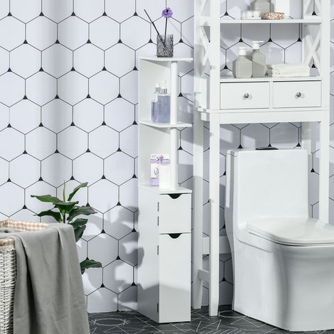 Meuble de salle de bain avec portes et étagères ouvertes, style moderne, 15,2 x 29,8 x 118 cm, blanc