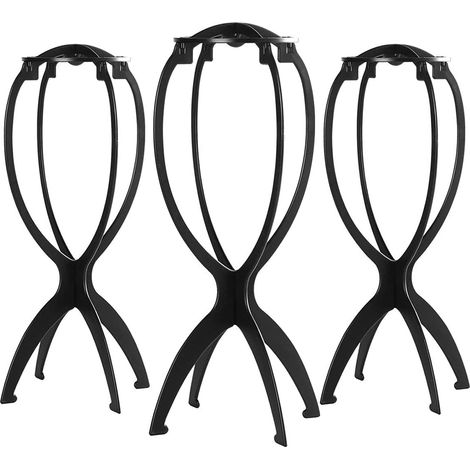 Espositore pieghevole per parrucche (capelli corti), supporto portatile in plastica nera, set da 3