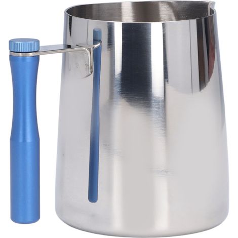 Cafetière en acier inoxydable 600 ml, incassable, avec bol mousseur à lait et poignée amovible, bleue (1/5)