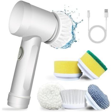 Brosse de Nettoyage électrique, Handheld Spin Scrubber, épurateur électrique avec 5 têtes de Brosse, kit de Nettoyage Automatique pour Baignoire, Cuisine, carrelage, fenêtre, Baignoire, Vaisselle (1/5)