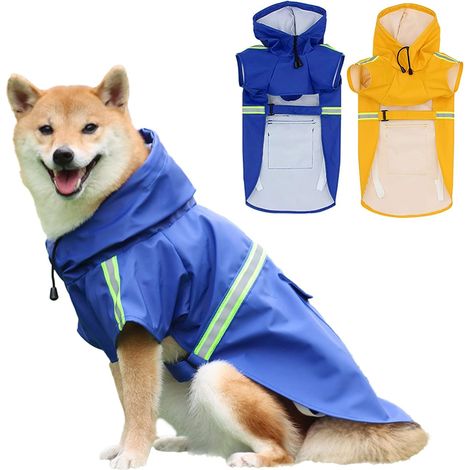 Imperméable pour chien, veste de pluie réfléchissante pour chien, manteau imperméable avec sangle ventrale réglable et ouverture pour laisse, promenades en toute sécurité (3XL Bleu) (1/5)