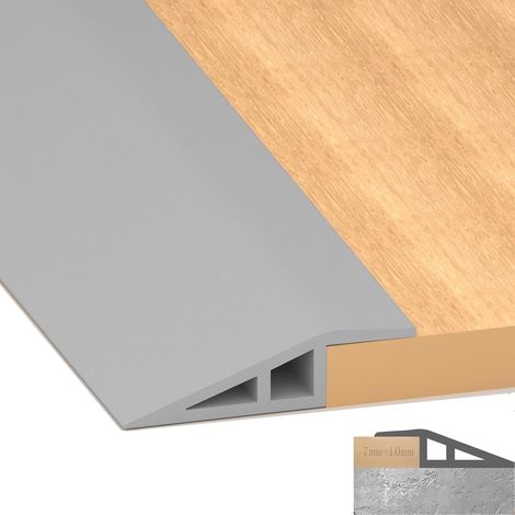 Barre de Seuil Adhésive - 2Mètres - PVC Gris - Rattrapage de Niveau 10-15mm - Transition Sol Intérieur - Largeur 5cm (1/5)