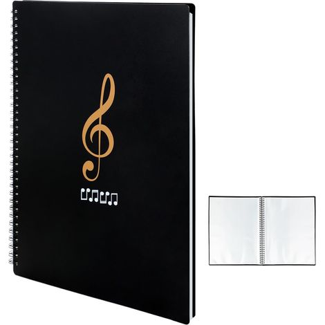 Classeur A4 pour Partitions - Cahier de Musique avec 50 compartiments/100 pages Chemises pour Partitions idéal pour les partitions de piano et stockage de symboles musicaux(noir) (1/5)