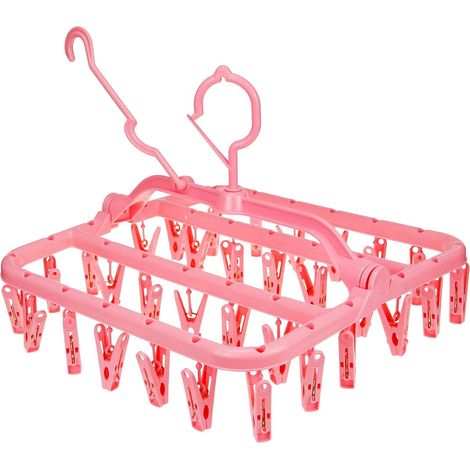 Séchoir à chaussettes, séchoir à chaussettes pliable avec 32 pinces à linge, cintre en plastique pliable, convient pour sécher les sous-vêtements et les chaussettes (bleu). (1/5)
