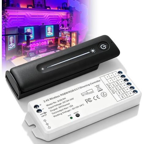RF 2,4 GHz Variateur de Lumiere LED avec Télécommande, DC 5V-24V Contrôleur de Gradation LED, Gradateur Contrôleur Montage Mural Magnétique für Wohn- und Gewerbebeleuchtung (1/5)