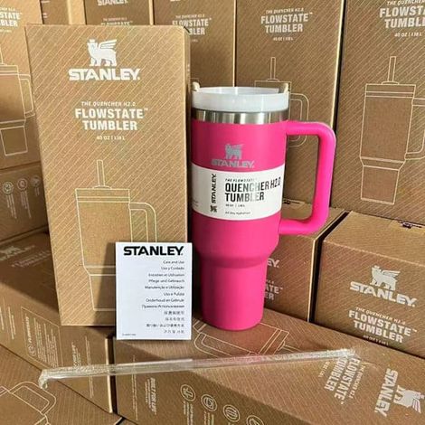 Grande tasse isotherme de 1,2 L en acier inoxydable avec poignée et paille, idéale pour les voyages en voiture (rose foncé).