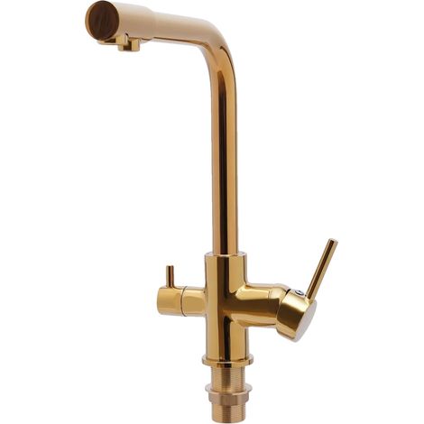 Robinet de cuisine, laiton et acier inoxydable 304, angle de rotation à 360°, double poignée, plage de température 0-80°C, diamètre du trou d'installation 30mm (1/5)