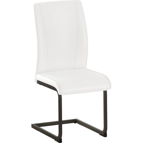 Lot de 2 chaises de salle à manger en simili cuir blanc avec pieds en métal noir, design ergonomique (1/5)
