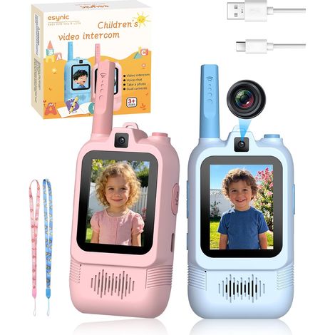 Talkie Walkie Enfant - Lot de 2 - Double Caméra - Appel Vidéo - Portée 500m - Rechargeable USB-C - Rose et Bleu (1/5)