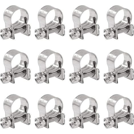 Lot de 12 mini colliers de serrage réglables en acier inoxydable de 10 à 12 mm pour tuyau d'injection de carburant, clips de tuyau de tube, ensemble de colliers (diamètre 13/32''-15/32'') (1/5)