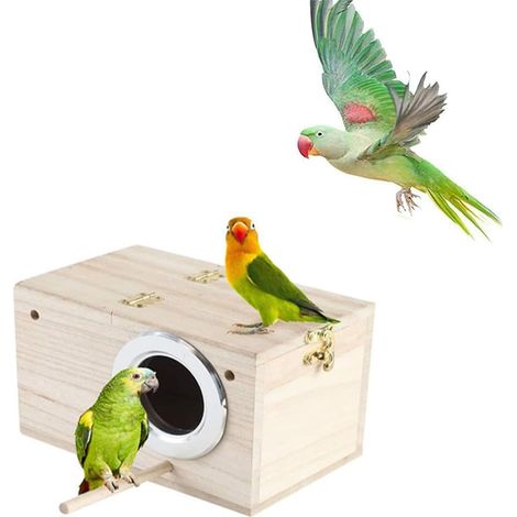 Nichoirs en Bois Naturel, Maison D'oiseau en Bois, Maison de Nids d'oiseaux Extérieur, Nids de Nichoirs, Accessoires de Cage Boîte D'élevage, pour Pinsons, Perruches (19, 5x12x12 cm) (1/4)