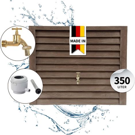 GARANTIA WOODY Wandtank Komplett-Set 350 Liter darkwood inkl. Messing-Auslaufhahn und Fallrohranschluss