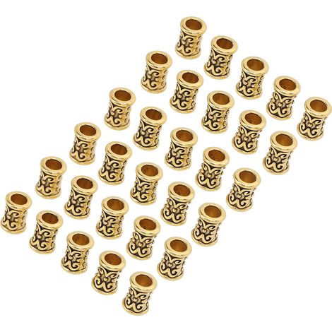 30 perles tubes rétro en alliage pour cheveux, accessoires de tresses africaines, DIY bijoux, bracelets, pendentifs, colliers, doré (1/5)