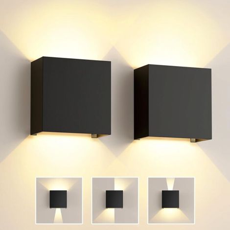 Applique murale d'intérieur LED 6 W, lot de 2, noire, angle de faisceau réglable, blanc chaud 3000 K, étanche IP65, pour chambre, couloir, salon [Classe énergétique E] (1/5)