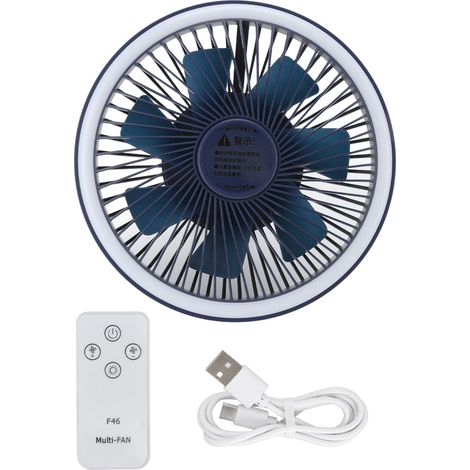 Ventilateur de camping portable avec télécommande, recharge USB, 3 vitesses, mural, plafonnier, mini électrique, bleu (1/5)