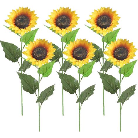 Lot de 6 tournesols artificiels de 62 cm - Fleurs artificielles en soie - Longues tiges pour tombe, balcon, cimetière, jardin, mariage, fête, maison (1/5)
