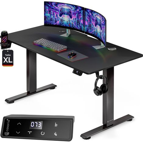 CASARIA® Bureau électrique réglable en hauteur avec écran LCD 72 - 117 cm bureau assis debout structure résistante ajustable XL, Noir