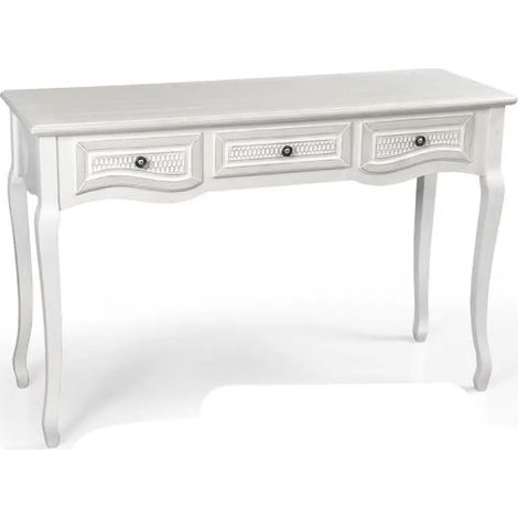 Consola elegante 120x40x78 cm en blanco decapado con 3 cassetti decorati