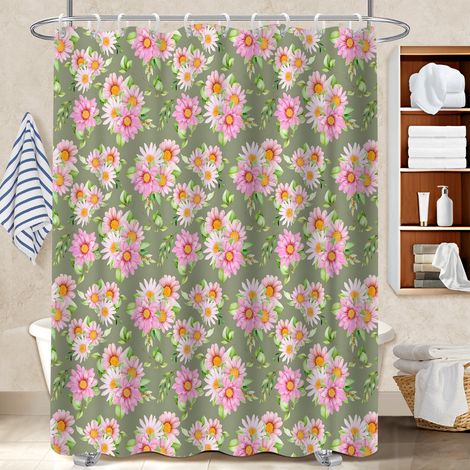 Ensemble rideau de douche polyester avec anneaux 180x180 tendance cache baignoire pour rafraîchir sa salle de bain (1/5)