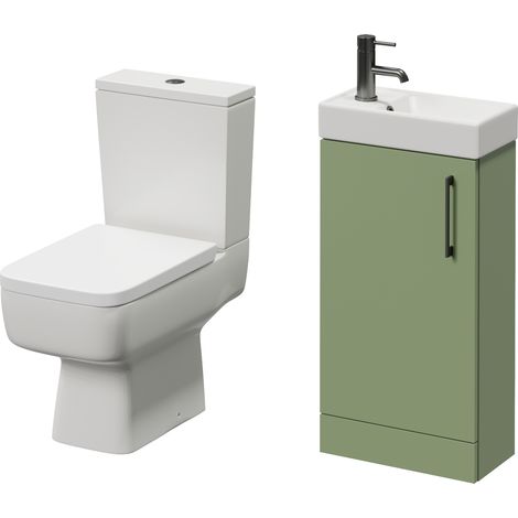 Napoli Cube Olive Green 400mm Single Door Vanity Unit and Toilet Suite with Align Basin - 400mm - Gunmetal Grey 160mm Handle