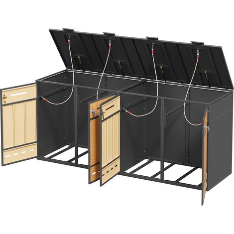 ELVMI Copribidoni con 4 Scomparti, Coperchio Ribaltabile e Porte Frontali, in Acciaio, Grigio e Legno (1/4)