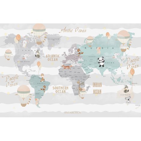 Papier peint panoramique Enfants - Carte du Monde - 130 cm x 87 cm (1/2)
