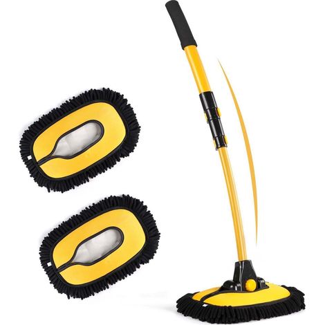 Brosse de lavage auto télescopique 15° inclinable avec 2 têtes microfibre chenille (1/5)