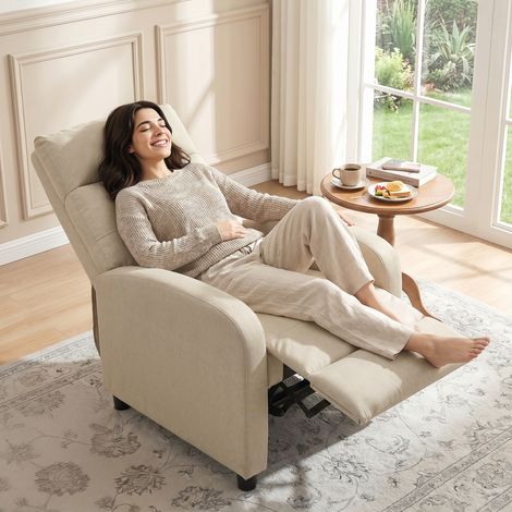 Fauteuil relax inclinable repose-pieds extensible ressorts ensachés 150kg beige (1/5)